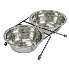 Darell ECO кормушка металлическая напольная с двумя нерж. мисками 2 х 0,35л, D14см, чёрная, термоупаковка Дарэлл