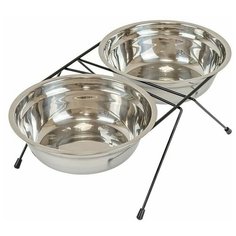 Darell ECO кормушка металлическая напольная с двумя нерж. мисками 2 х 1,5л, D22см, чёрная, термоупаковка*5 Дарэлл