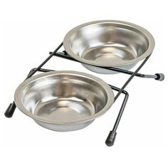 Darell ECO кормушка металлическая напольная с двумя нерж. мисками 2 х 0,1л, D12см, чёрная, термоупаковка Дарэлл