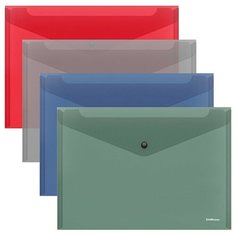 Папка- конверт на кнопке пластиковая Glossy Classic, полупрозрачная, A4, ассорти Erich Krause