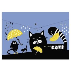 Папка для школьных тетрадей пластиковая "Кот с зонтом" (полипропилен, формат А4, 33x23. см 1 отделение) Феникс