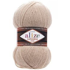 Пряжа для вязания Alize Lanagold fine 100 гр. 390м (49%шерсть, 51% акрил) (05 бежевый), 5 мотков