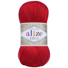 Пряжа ALIZE Diva 100гр. 350м. (100% микрофибра) ТУ (106 красный) 5 шт