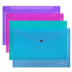 Папка- конверт на кнопке пластиковая Glossy Vivid, полупрозрачная, FC, ассорти Erich Krause