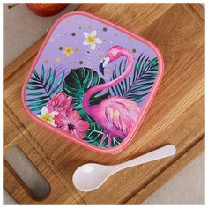Ланч-бокс Дорого внимание "Фламинго", с ложкой, 400 мл