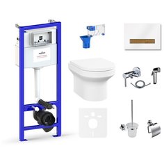 Комплект 10 в 1 Lavinia Boho Grance Hill Rimless 75110759, безободковый унитаз, сиденье микролифт, инсталляция, крепление, клавиша смыва, шумоизоляция, диспенсер, смеситель с гигиеническим душем, ершик, держатель туалетной бумаги