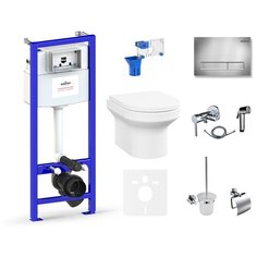 Комплект 10 в 1 Lavinia Boho Grance Hill Rimless 75110740, безободковый унитаз, сиденье микролифт, инсталляция, крепление, клавиша смыва, шумоизоляция, диспенсер, смеситель с гигиеническим душем, ершик, держатель туалетной бумаги