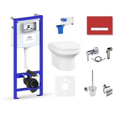 Комплект 10 в 1 Lavinia Boho Grance Hill Rimless 75110752, безободковый унитаз, сиденье микролифт, инсталляция, крепление, клавиша смыва, шумоизоляция, диспенсер, смеситель с гигиеническим душем, ершик, держатель туалетной бумаги