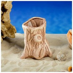 Декорация для аквариума Керамика ручной работы "Пень №100", коричневый