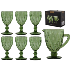 LENARDI Набор бокалов для вина 6 шт. 240 мл+ 1 кувшин 1.2 л. (зеленый) / Набор для сервировки на праздничный стол / Бокал для вина