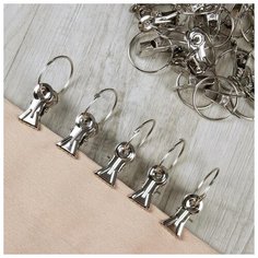 Кольцо для карниза Арт Узор с зажимом, d 32, 36 мм, 20 шт, серебряное