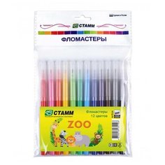 Стамм Фломастеры 12 цветов ZOO, вентилируемый колпачок, смываемые, длина линии письма 400 м, толщина 1 мм, европодвес