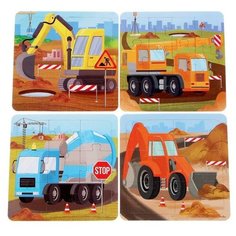 Пазлы Puzzle Time 4 в 1, "Строительная техника", 4, 6, 9, 12 элементов