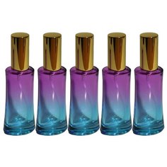 Атомайзер цилиндр для духов Aromaprovokator сине-фиолетовое стекло спрей золото 50 мл набор 5 шт