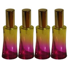 Атомайзер цилиндр для духов Aromaprovokator желто--фиолетовое стекло спрей золото 50 мл набор 4 шт