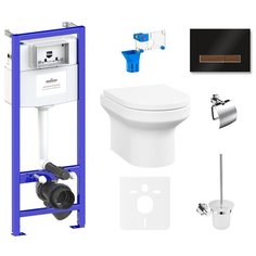 Комплект 9 в 1 Lavinia Boho Grance Hill Rimless 75110428, безободковый унитаз, сиденье микролифт, инсталляция, крепление, клавиша смыва, шумоизоляция, диспенсер, ершик, держатель туалетной бумаги