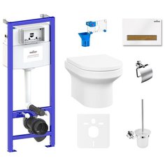 Комплект 9 в 1 Lavinia Boho Grance Hill Rimless 75110426, безободковый унитаз, сиденье микролифт, инсталляция, крепление, клавиша смыва, шумоизоляция, диспенсер, ершик, держатель туалетной бумаги