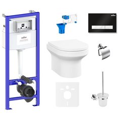 Комплект 9 в 1 Lavinia Boho Grance Hill Rimless 75110424, безободковый унитаз, сиденье микролифт, инсталляция, крепление, клавиша смыва, шумоизоляция, диспенсер, ершик, держатель туалетной бумаги