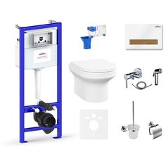 Комплект 10 в 1 Lavinia Boho Grance Hill Rimless 75110756, безободковый унитаз, сиденье микролифт, инсталляция, крепление, клавиша смыва, шумоизоляция, диспенсер, смеситель с гигиеническим душем, ершик, держатель туалетной бумаги