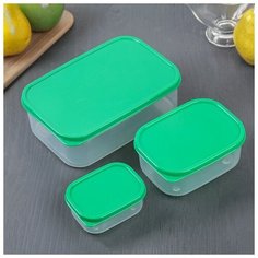 Набор контейнеров пищевых Доляна прямоугольные, 3 шт: 150 и 500 мл, 1,2 л, зеленый
