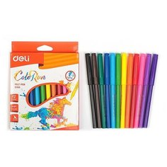 Deli Фломастеры 12 цветов Deli ColoRun, круглый пишущий наконечник, смываемые, европодвес