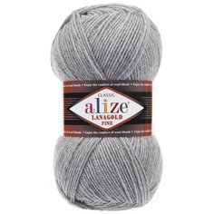 Пряжа ALIZE Lanagold fine 100 гр. 390м (49%шерсть, 51% акрил) (21 серый меланж) 5 шт