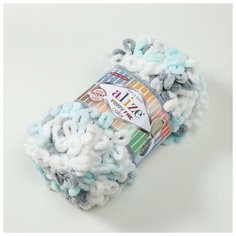 Пряжа ALIZE "Puffy Fine Color", 100% микрополиэстер, 14,5 м*100 г, 5939 бело- бирюзовая