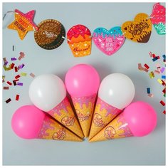 Страна Карнавалия Набор воздушные шары «С днём рождения», гирлянда, конфетти, лента, 6 шт., розовый