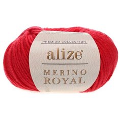 Пряжа Alize Merino Royal 50г 100м (100% шерсть) (56 красный) 10 мотков