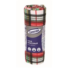 Плед новогодний Luscan флис , 130*150 см, 120 гр/м2 , Клетка Зеленая