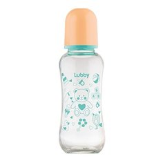 Lubby Бутылочка стеклянная с силиконовой соской , 250 мл, с рождения, персиковый
