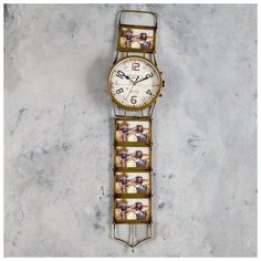 Часы- фоторамка Quartz настенные, серия: Фото, "Наручные часы", d 15 cм, на 5 фото, коричневые, 17*71 см Рубин