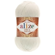 Пряжа ALIZE Diva stretch 100гр. 400м. (92% микроакрил, 8%эластик) (62 молочный)