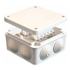 Коробка распределительная ОП 105х105х56мм IP54 с клемм. 7 выходов 4 гермоввода 10А 12 контактов крышка на винтах бел. Epplast 110043 E.P.Plast