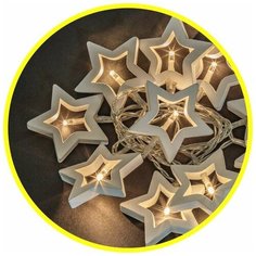 Гирлянда 14 047 NGF-D009-10WW-2AA-деревянные звездочки Navigator 14047