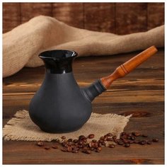 Кофейный набор Керамика ручной работы "Coffee", черный, 3 предмета: турка 0,65 л, чашки 0,2 л