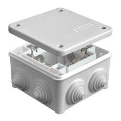 Открытой установки Электропромпласт Коробка распределительная ОП 85х85х45мм IP54 с клемм. 7 выходов 3 гермоввода 16А 24 контакта крышка на винтах сер. Epplast 130124 E.P.Plast