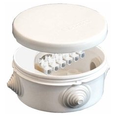 Открытой установки Электропромпласт Коробка распределительная ОП d90х45мм IP54 с клемм. 4 выхода 4 гермоввода 10А 6 контактов крышка защелкивающаяся бел. Epplast 140143 E.P.Plast