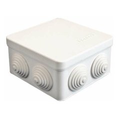 Открытой установки Электропромпласт Коробка распределительная ОП 105х105х56мм IP54 7 выходов 4 гермоввода крышка защелкивающаяся бел. Epplast 100011 E.P.Plast