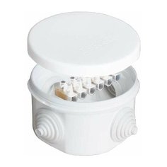 Открытой установки Электропромпласт Коробка распределительная ОП d75х45мм IP54 с клемм. 4 выхода 4 гермоввода 10А 6 контактов крышка защелкивающаяся бел. Epplast 240343 E.P.Plast