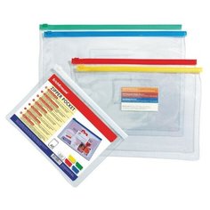 ErichKrause Папка-конверт на ZIP-молнии А5 140 мкм, ErichKrause PVC Zip Pocket, прозрачная микс, до 100 листов