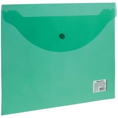 BRAUBERG Папка-конверт с кнопкой A4, пластик 150 мкм зеленый