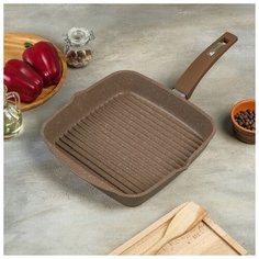 Сковорода-гриль Мечта "Гранит Brown", квадратная, 26*26 см, пластиковая ручка, стеклянная крышка