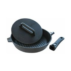 Сковорода- гриль со съемной бакелитовой ручкой с чугунной крышкой гриль Камская посуда гс8063. 280х60.