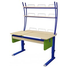 Стол детский Астек-Элара Твин-2 с ящиком и надстройкой 115x85 см береза/зеленый/синий