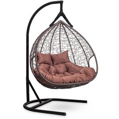 Подвесное двухместное кресло-кокон Laura Outdoor FISHT коричневое + каркас (коричневая подушка)