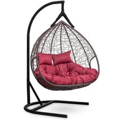 Подвесное двухместное кресло-кокон Laura Outdoor FISHT коричневое + каркас (бордовая подушка)
