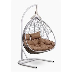 Подвесное двухместное кресло-кокон Laura Outdoor FISHT белое + каркас (бежевая подушка)