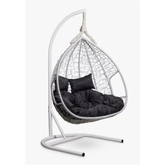 Подвесное двухместное кресло-кокон Laura Outdoor FISHT белое + каркас (черная подушка)