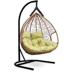 Подвесное двухместное кресло- кокон Laura Outdoor FISHT горячий шоколад + каркас (зеленая подушка)